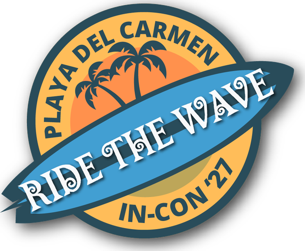 IN-Con '27 Ride the Wave — Playa del Carmen crest logo